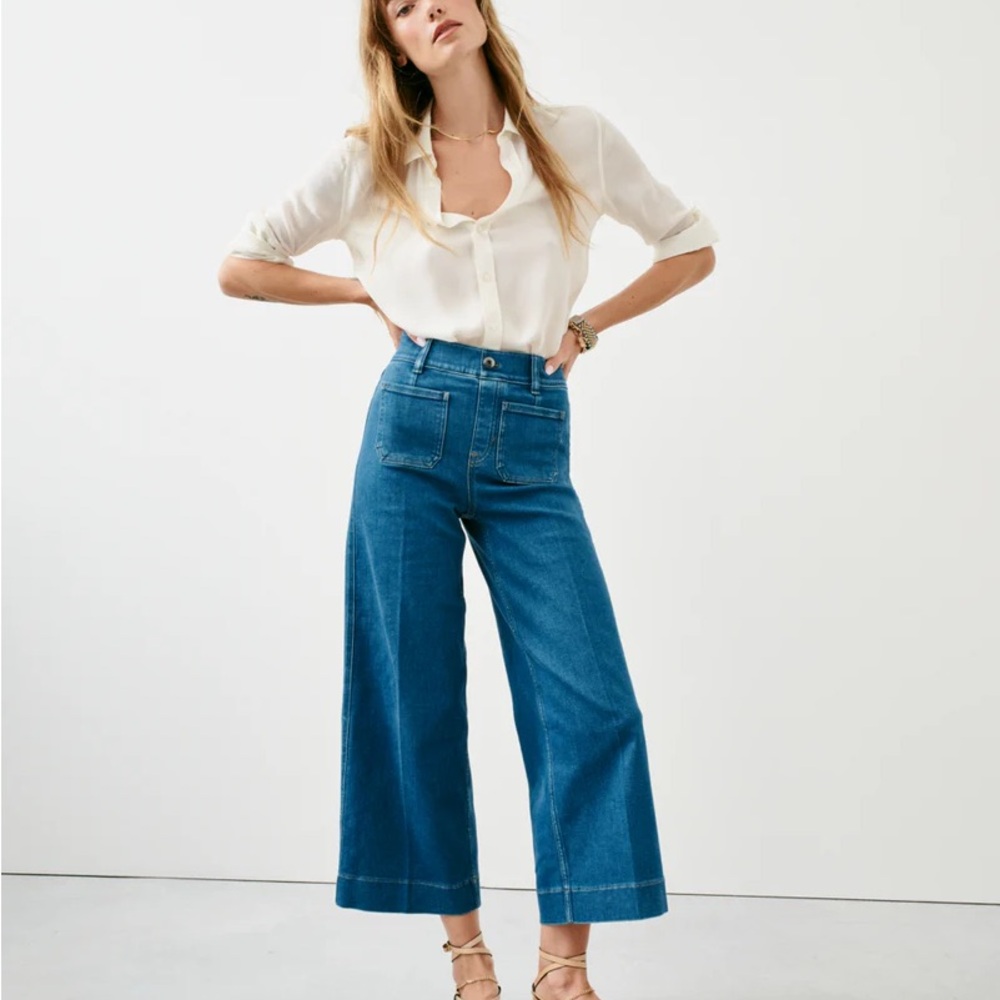 SPANX Cropped Wide Leg Jeans with Patch Pockets